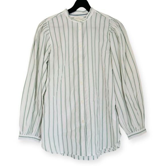 J. Crew Stripe Classic-fit Collarless Puff-sleeve Shirt Size 4 - Picture 2 of 6